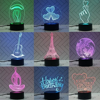 USB Baterijos Jutiklinis Nuotolinio Valdymo 3D Spalvinga Naktį Šviesos Naktiniai LED Lempos, Šviesa Kūrybos Valentino Dieną Vaikai Mergina Dovana Ligh